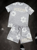 Men's Flower Graphic Print T-Shirt & Elastic Waist Shorts Casual Two-Piece Set