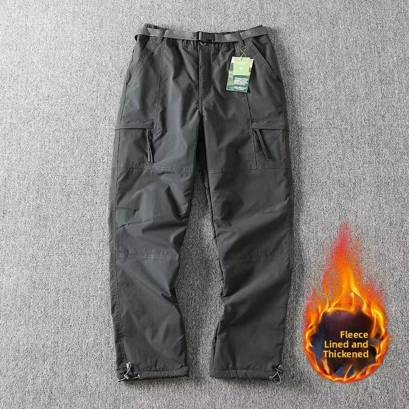 Men's Fleece-Lined Waterproof Hiking Pants — Loose Windproof Outdoor Workwear