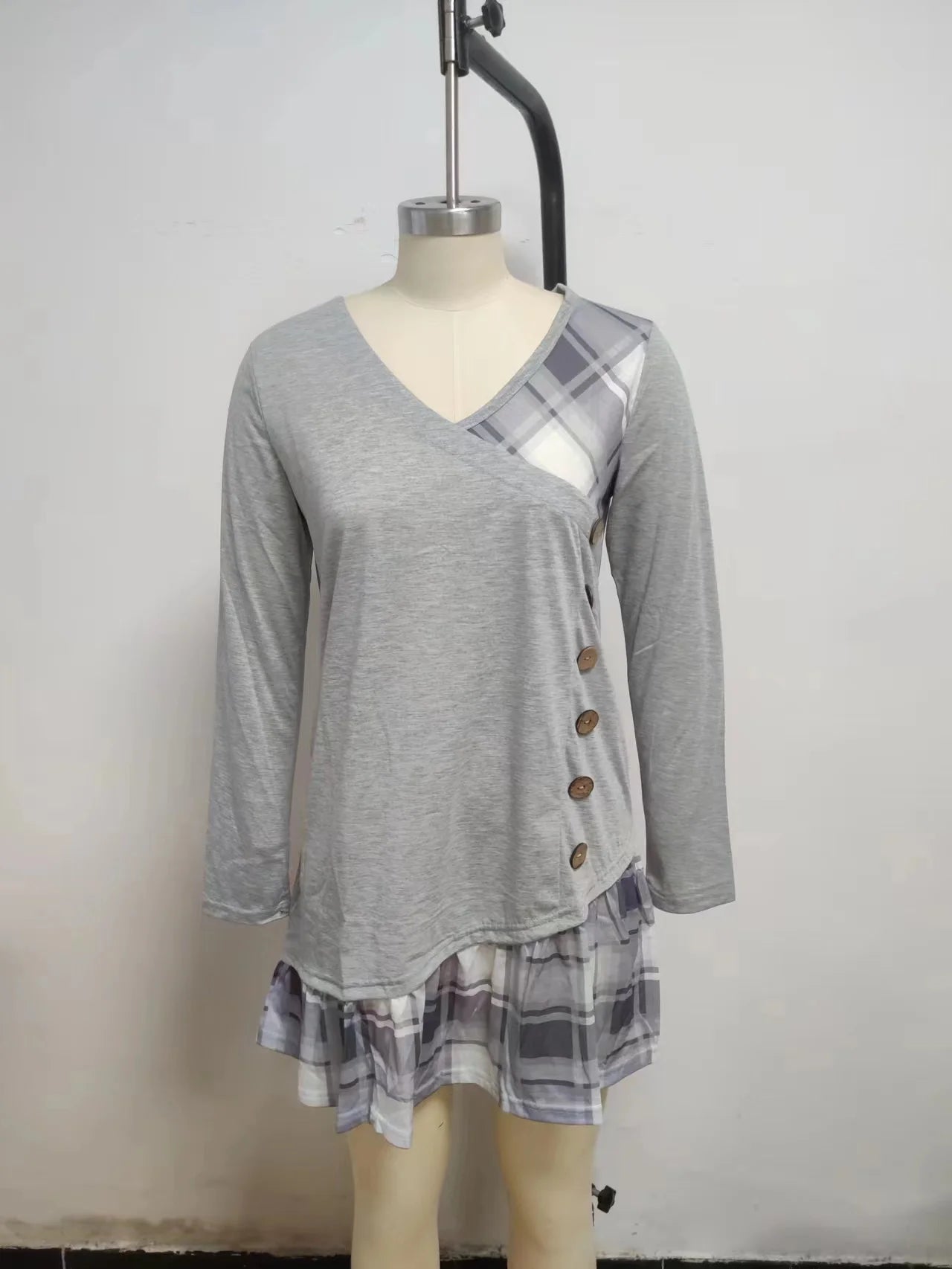 Long Sleeve V-Neck Loose Party Dress — Elegant Button Casual Autumn Winter Dress