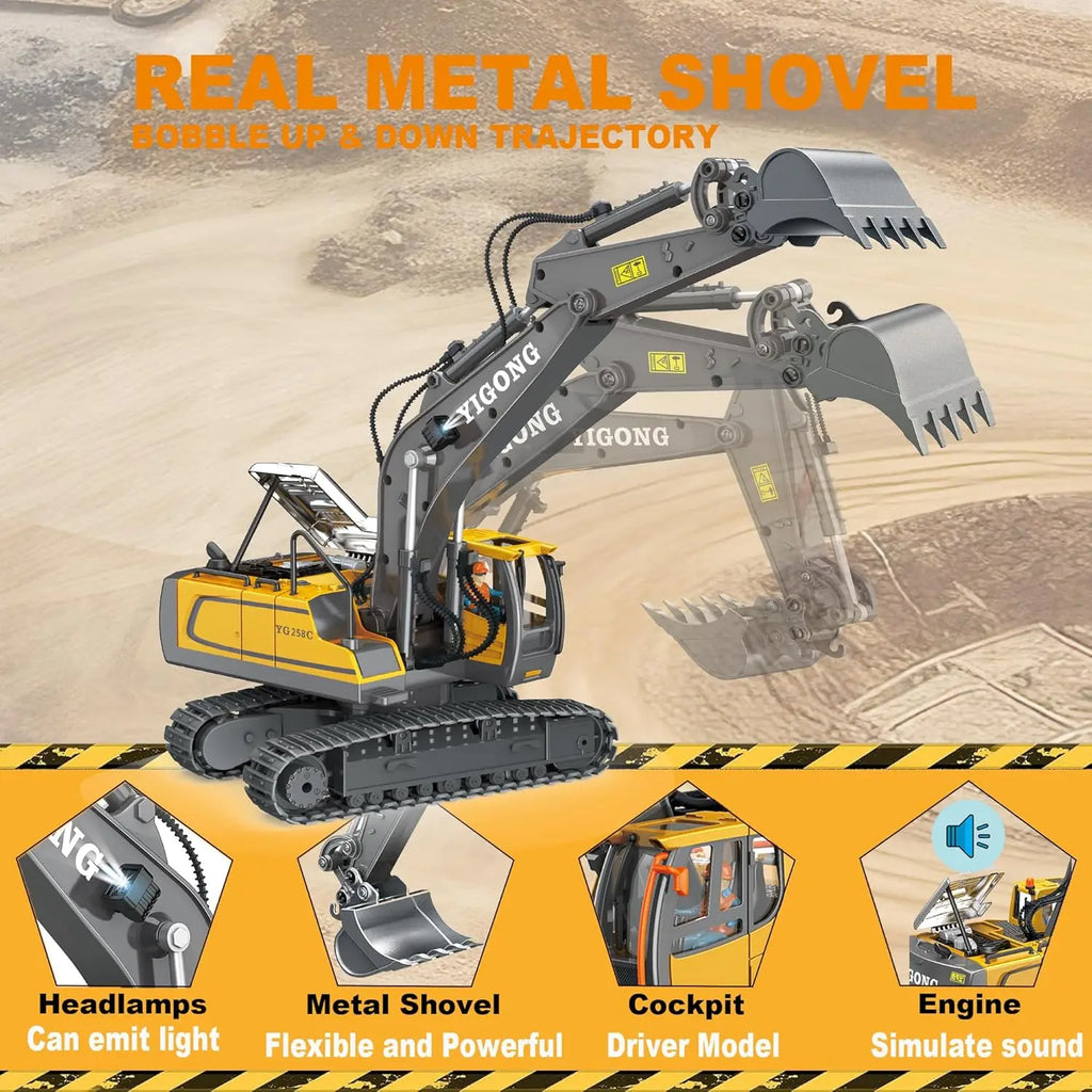 4WD RC Construction Truck with Light & Sound – Remote Control Excavator, Dump Truck & Bulldozer
