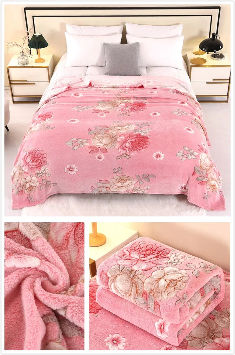 Floral Fleece Blanket – Warm Travel Shawl & Sofa Nap Blanket, Pet-Friendly, 70x100cm