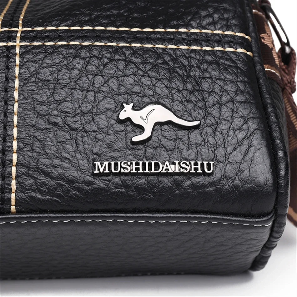 Luxury Genuine Leather Barrel Crossbody Bag – Sequin Shoulder Messenger Bag for Women
