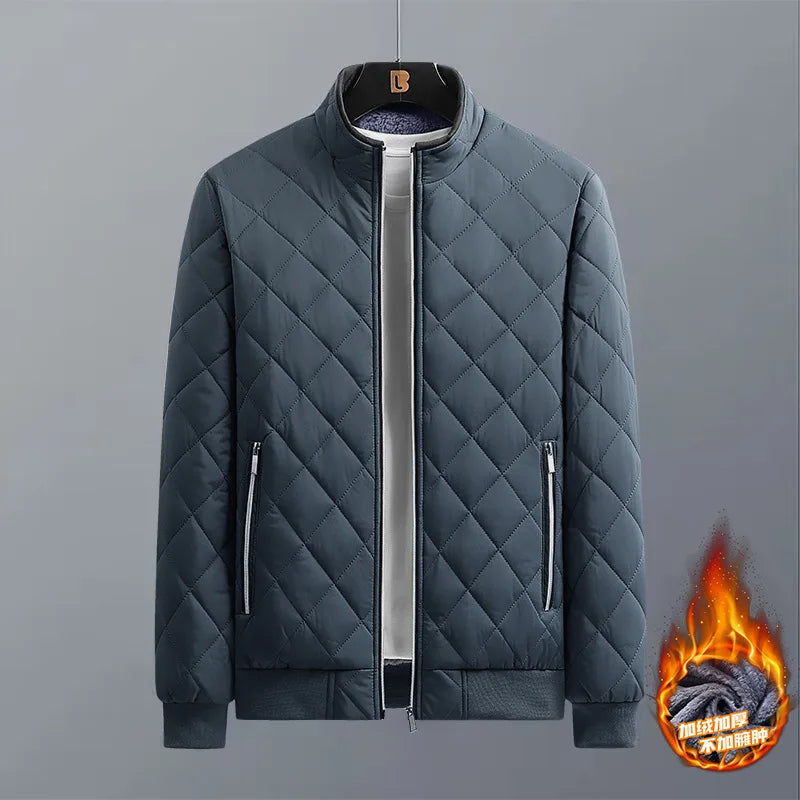 Men's Diamond Pattern Fleece-Lined Slim Bomber Jacket
