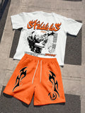 Men's Letter Print Round Neck T-Shirt & Shorts Set – Breathable Casual Outdoor 2-Piece