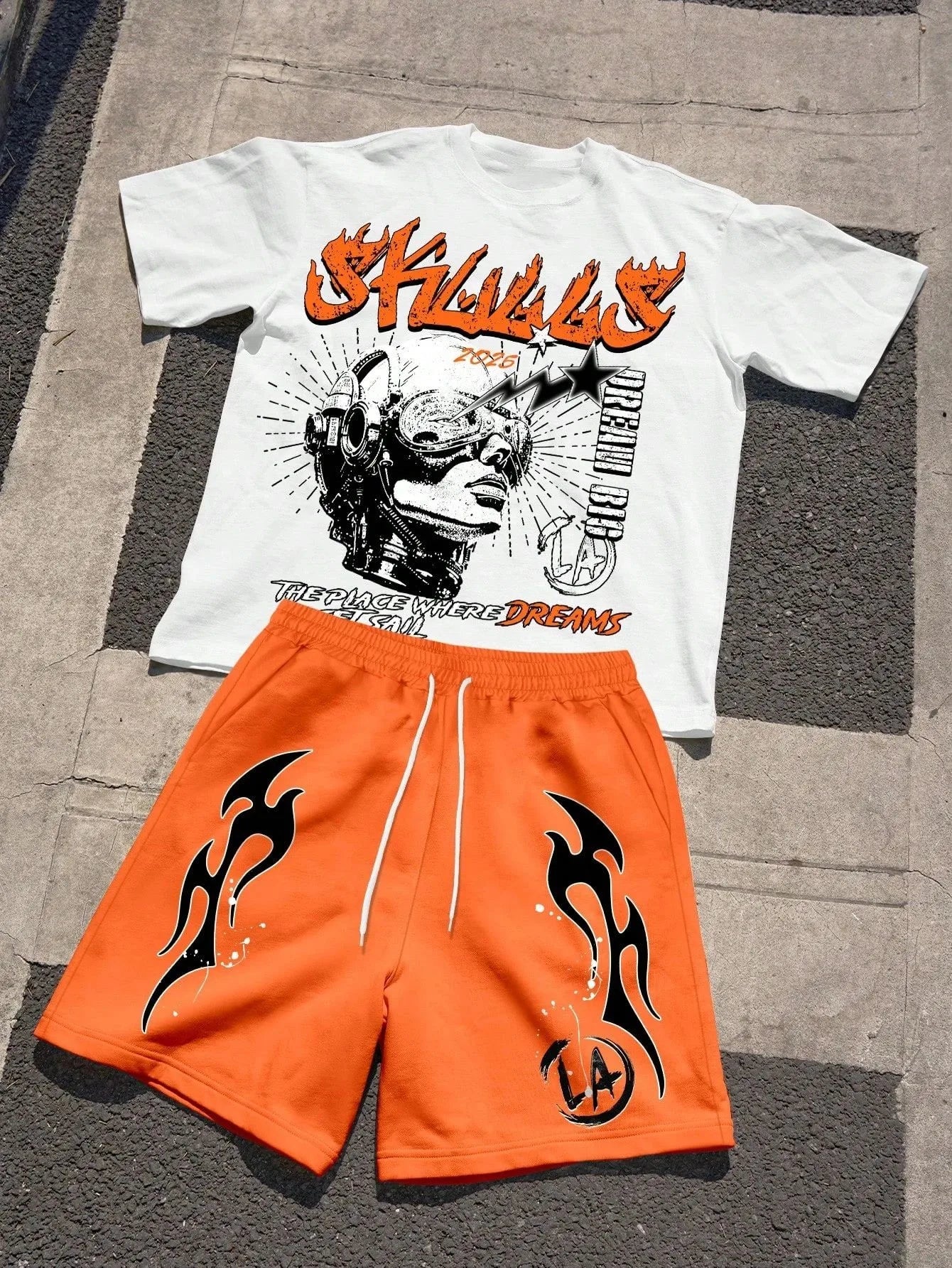 Men's Letter Print Round Neck T-Shirt & Shorts Set – Breathable Casual Outdoor 2-Piece