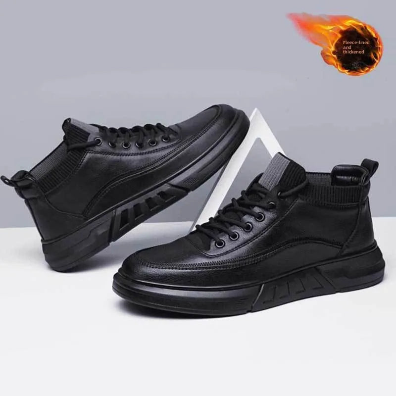 Men's Black Bonded Leather High-Top Shoes