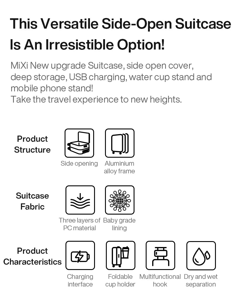 Mixi Aluminum Frame Luggage – USB, Cup & Phone Holder