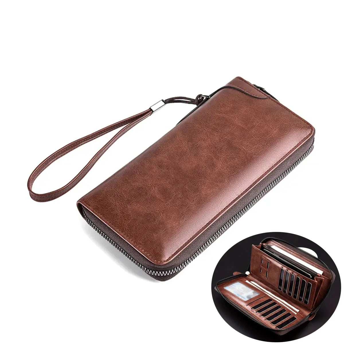 RFID Blocking Long Zipper Wallet – PU Leather Business Clutch Card Holder for Men