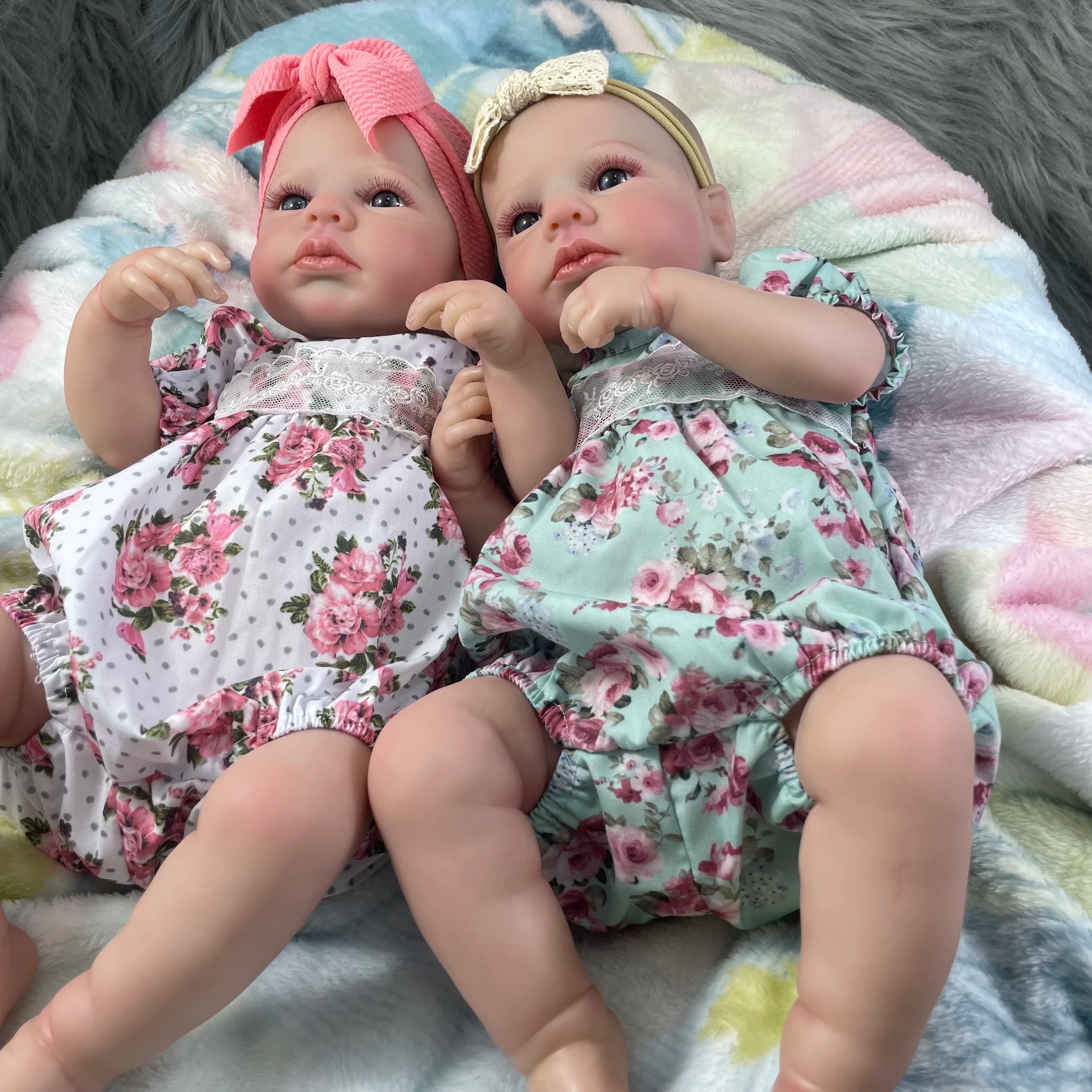 MRB 50CM Lifelike Reborn Baby Doll | Vinyl Newborn Twins Girl with 3D Skin & Visible Veins