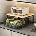 2-Tier Iron Countertop Organizer Shelf with Pull-Out Basket – Multi-Use Stand for Coffee Machine, Microwave & Spices