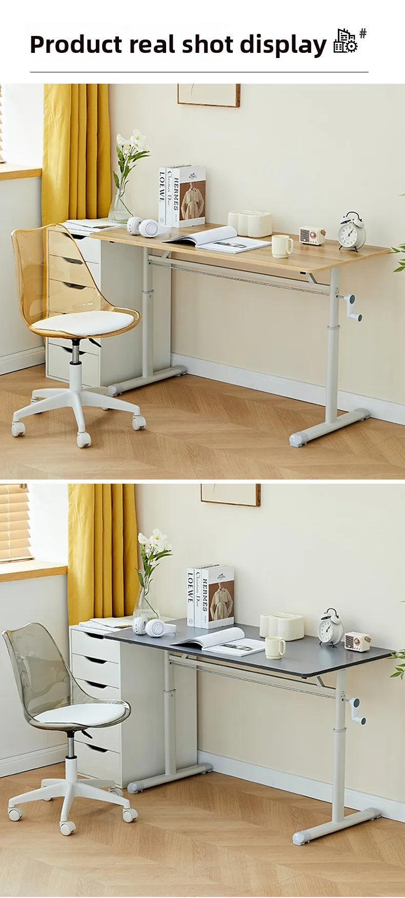 Hand Crank Adjustable Height Desk Computer Desk & Office  Ergonomic Study Table Home Office Writing Gaming Desk for Kids Adults