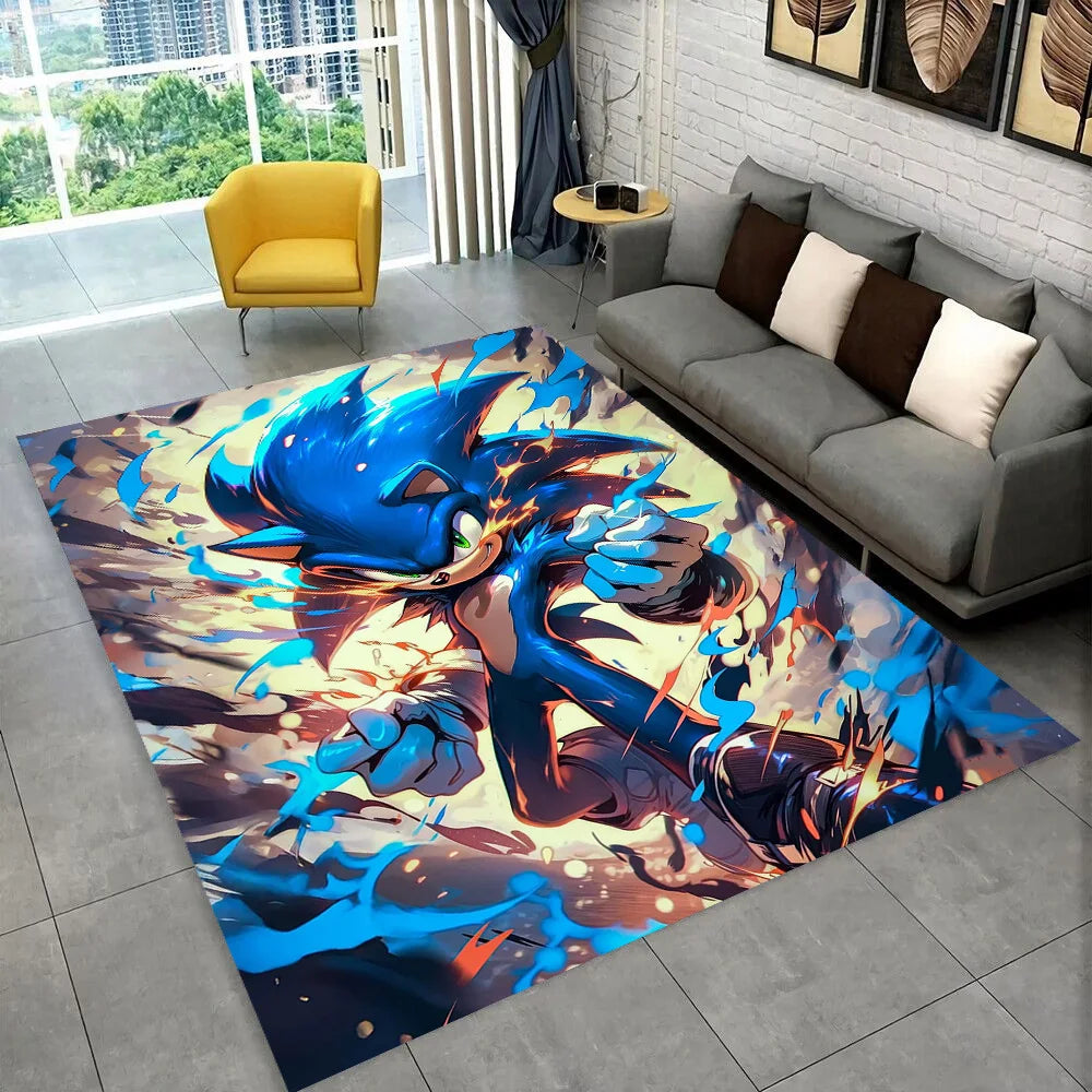 3D Retro Sonic Area Rug – Non-Slip Kids Carpet for Bedroom, Living Room & Playroom