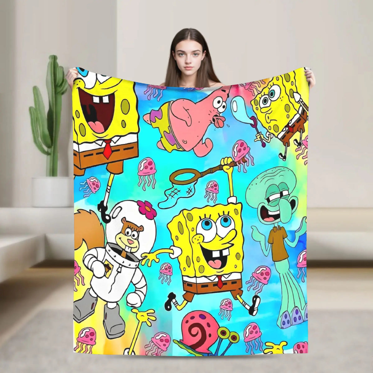 SpongeBob Flannel Throw Blanket – Soft Breathable Character Blanket for Bed, Lounge & Summer