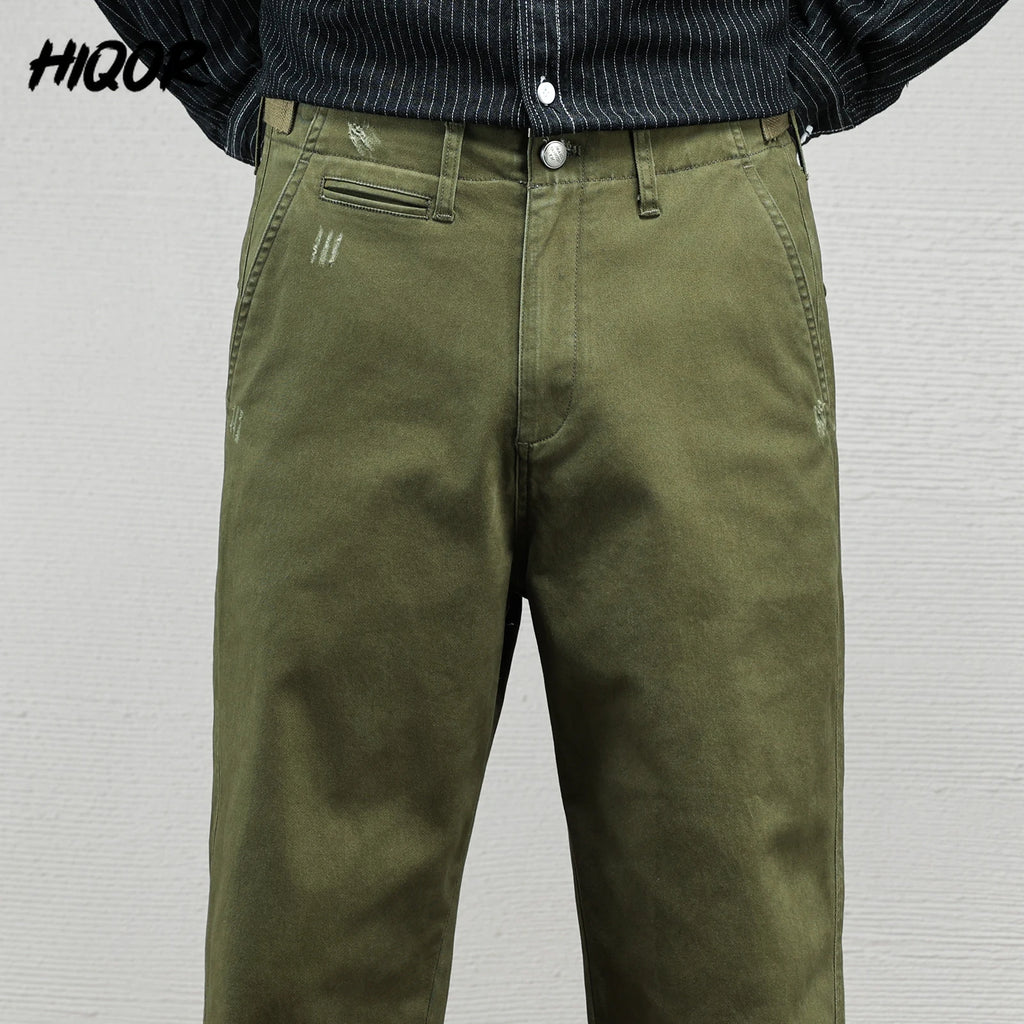 Men's Vintage Straight Leg Cotton Workwear Trousers — Loose Fit Retro Pants for Autumn & Winter