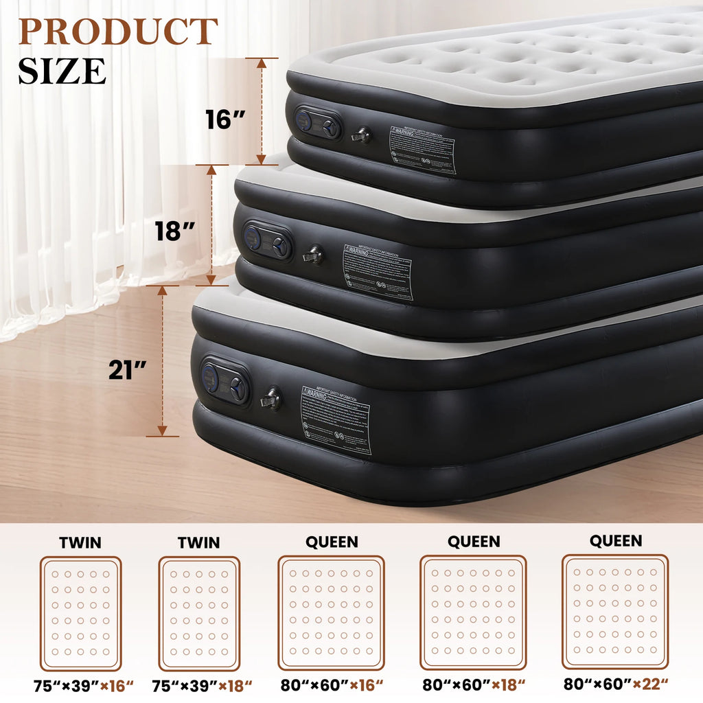 JHK Double-Height Air Mattress – 660 lbs Capacity, Non-Slip Bottom, Queen & Twin, Home & Camping