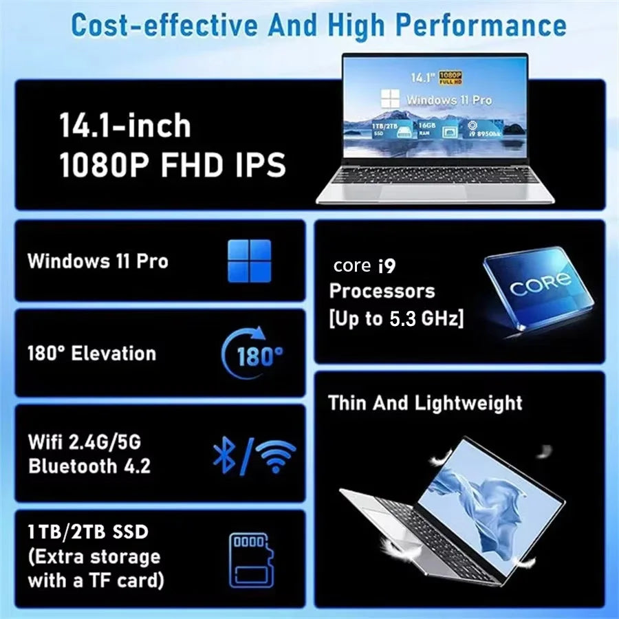 14.1" Intel Core i9-10980HK Laptop – 16GB DDR4, Up to 2TB SSD, Wi-Fi 6, Windows 11 Pro