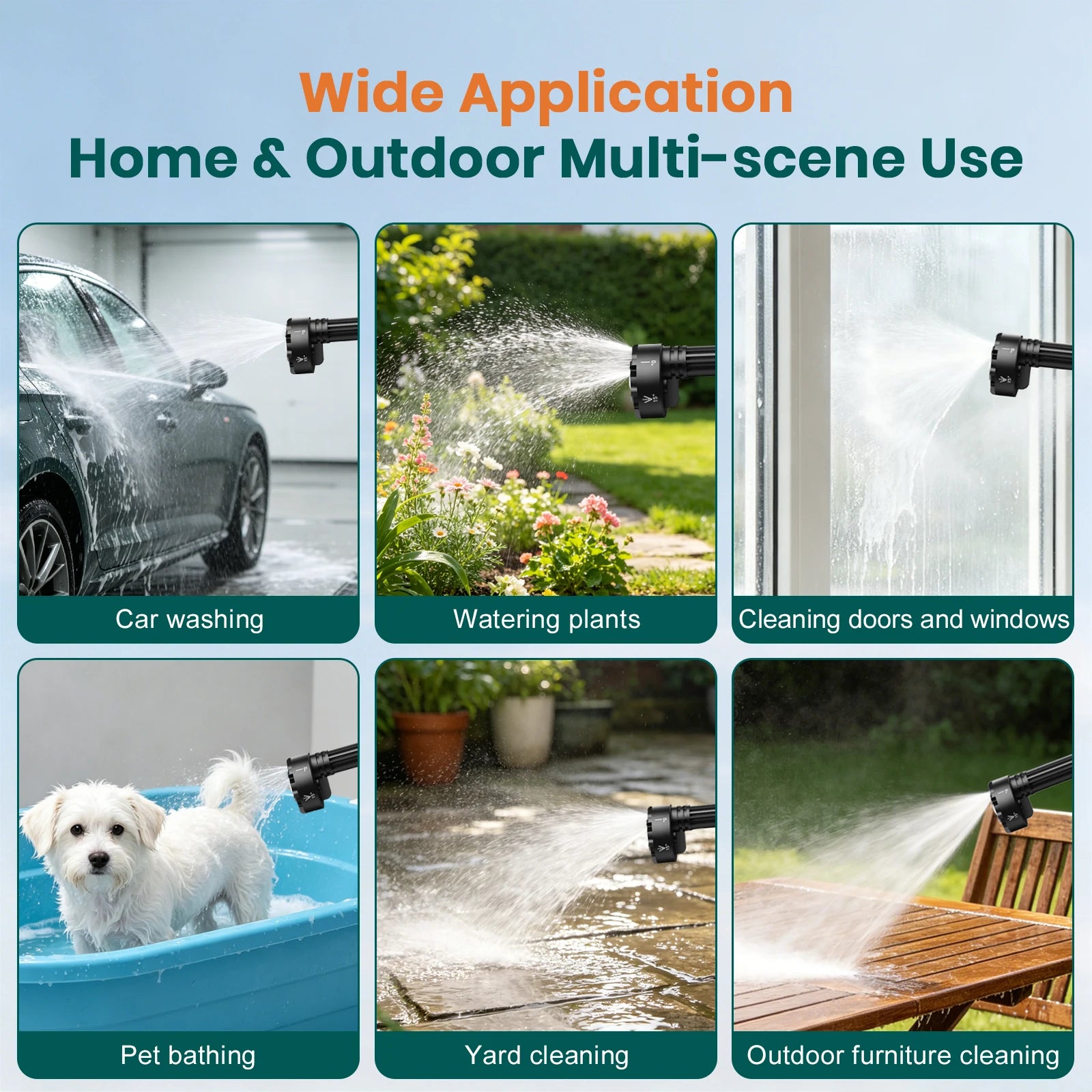 500W Cordless High-Pressure Car Washer Gun – 60 Bar, 6–10m Reach, Makita 18V Compatible, 6-in-1 Nozzle (No Battery)