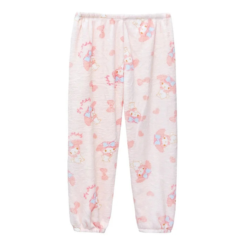 Women's My Melody Flannel Pajamas Set | Cute Lace Collar Winter Homewear Loungewear