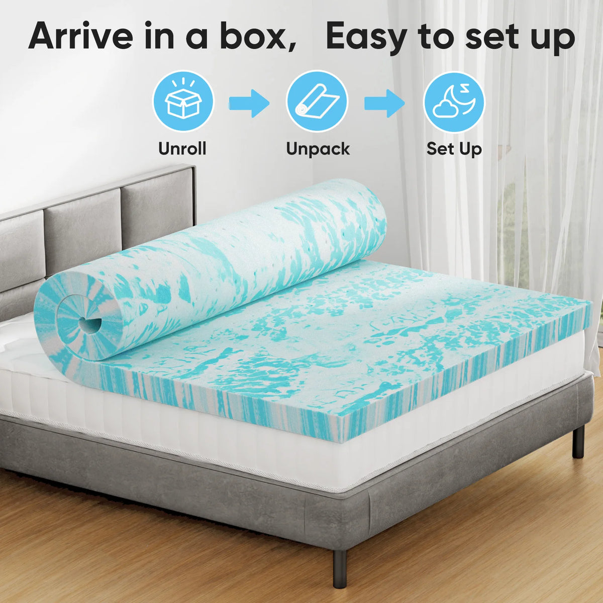 JHK 2"-3" Thick Gel Cooling Memory Foam Mattress Topper – Soft, Breathable Queen Size Bed Topper