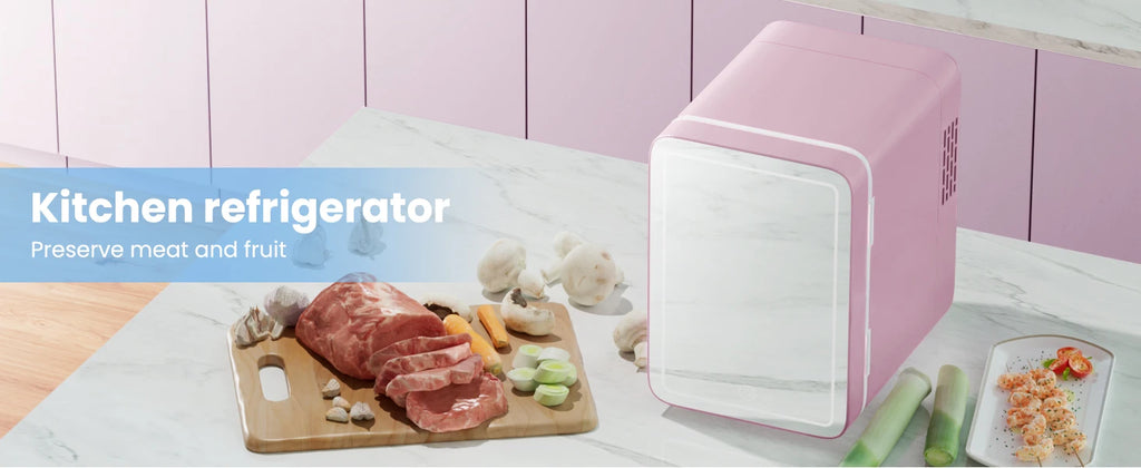Skincare Fridge with Dimmable LED Light Mirror — 4L Makeup Mini Fridge for Bedroom & Car