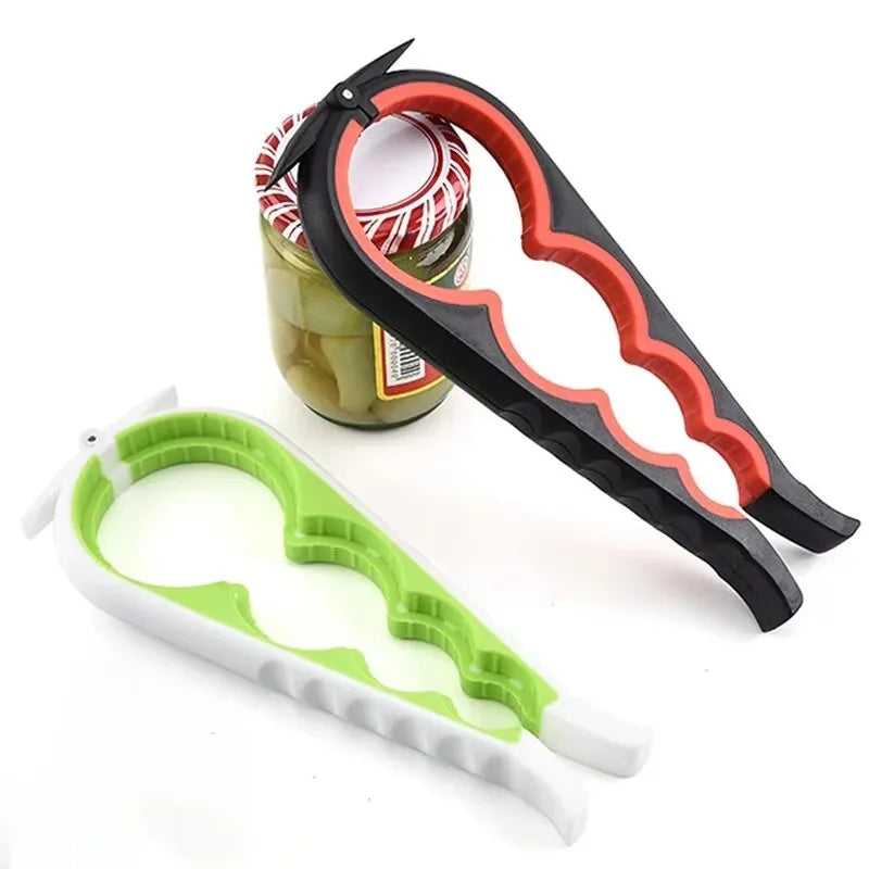 4-in-1 Multifunctional Can & Bottle Opener – Anti-Slip Ergonomic Cap Twister, PP+TPR, Black & Green