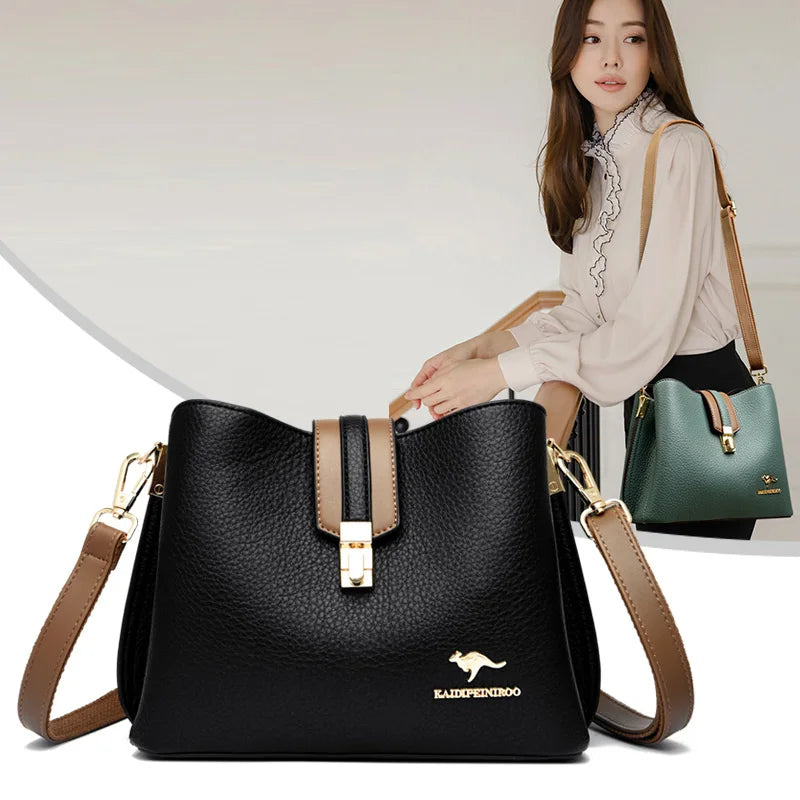 KMFFLY Patchwork Lock Square Shoulder Crossbody Bag – High Capacity PU Leather Handbag for Women