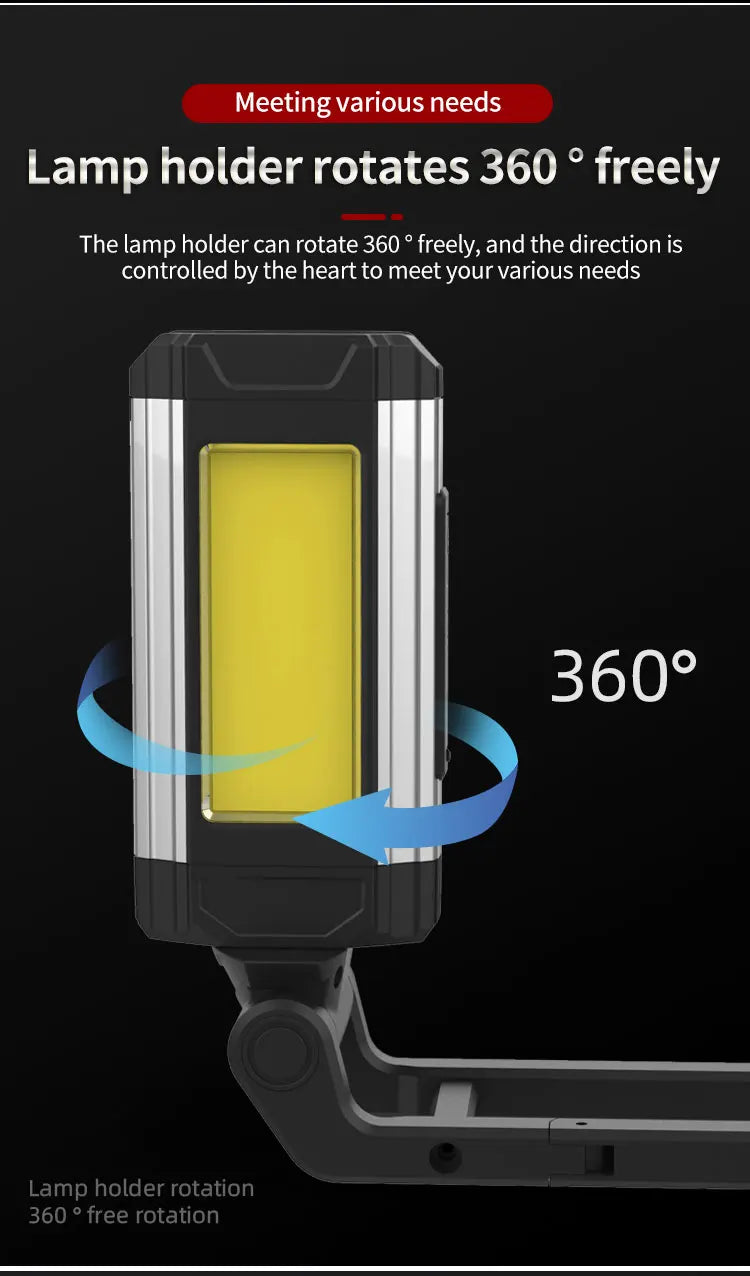 2026 Portable COB Magnetic Work Light — Rechargeable LED Flashlight for Camping & Car Repair