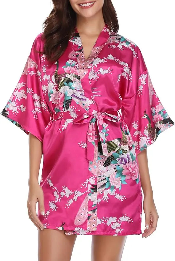 Women's Short Satin Kimono Robe | Bridal Dressing Gown Nightdress