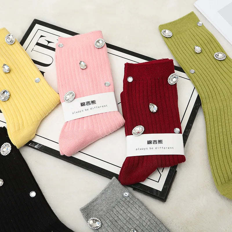 Women's Rhinestone Socks – Cotton-Blend Sparkle