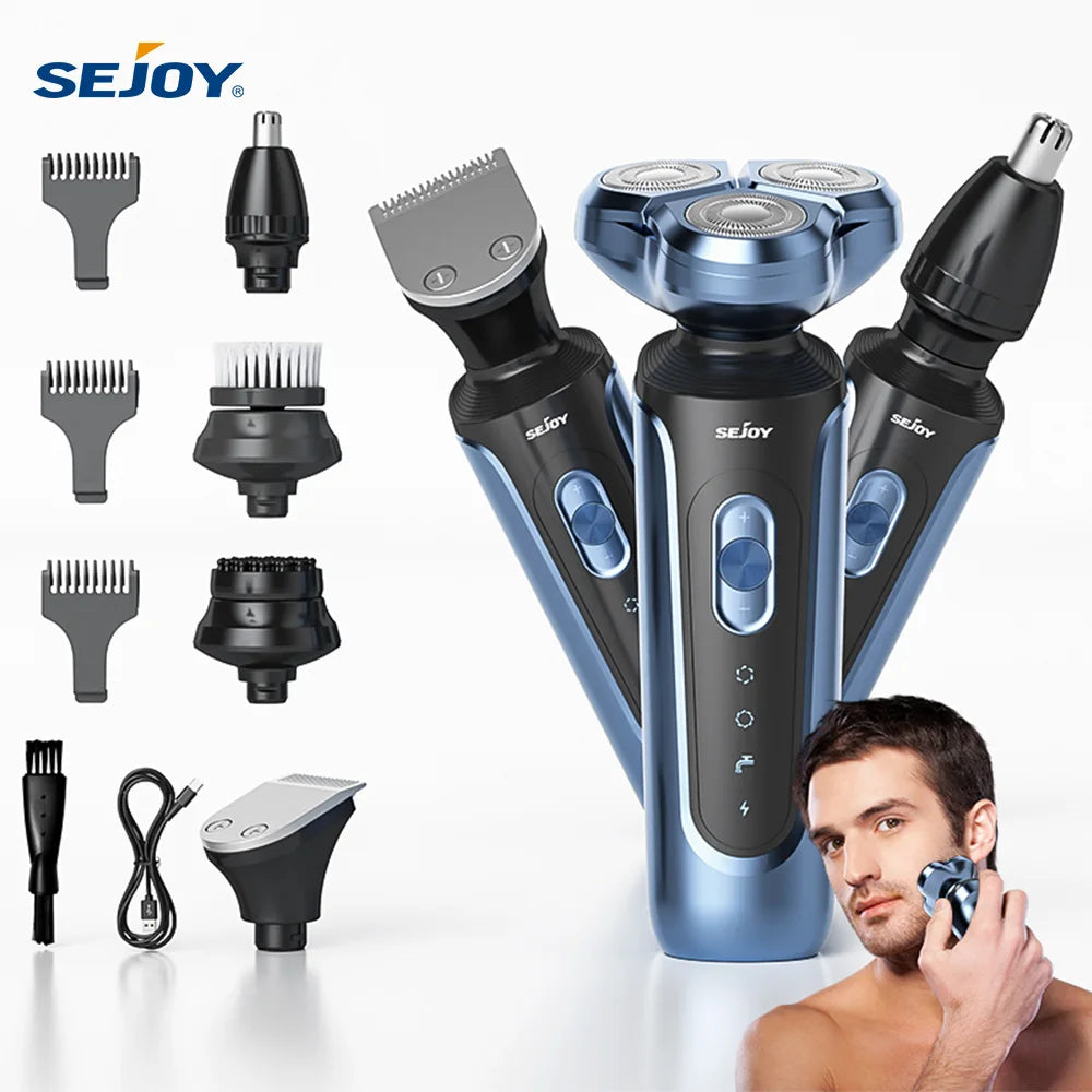 SEJOY 5-in-1 Rotary Electric Shaver for Men – IPX7 Waterproof, 90-Min Runtime, USB Fast Charge
