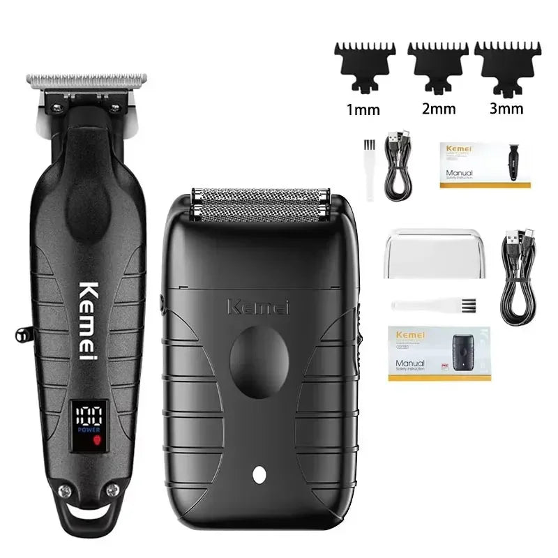 Kemei Professional Hair Clipper & Beard Trimmer – LCD Display, Wet/Dry, USB Fast Charge