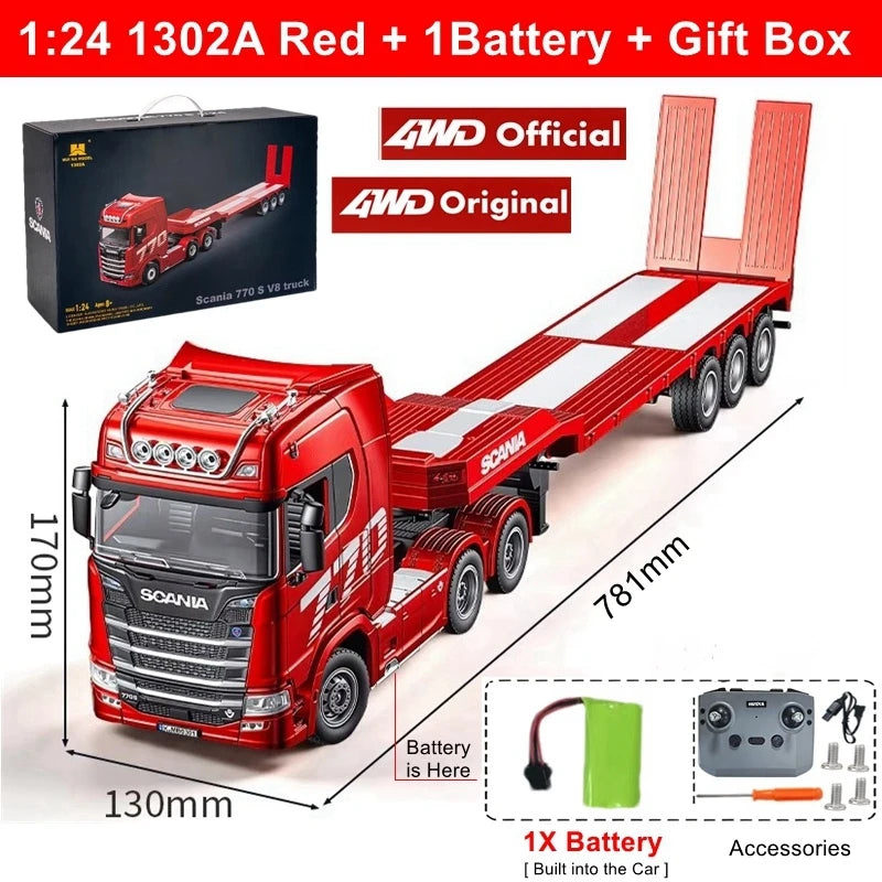 HUINA 1501 1:18 Scale RC Semi Trailer Truck with Sound & Lights – 770S Flatbed Engineering Model