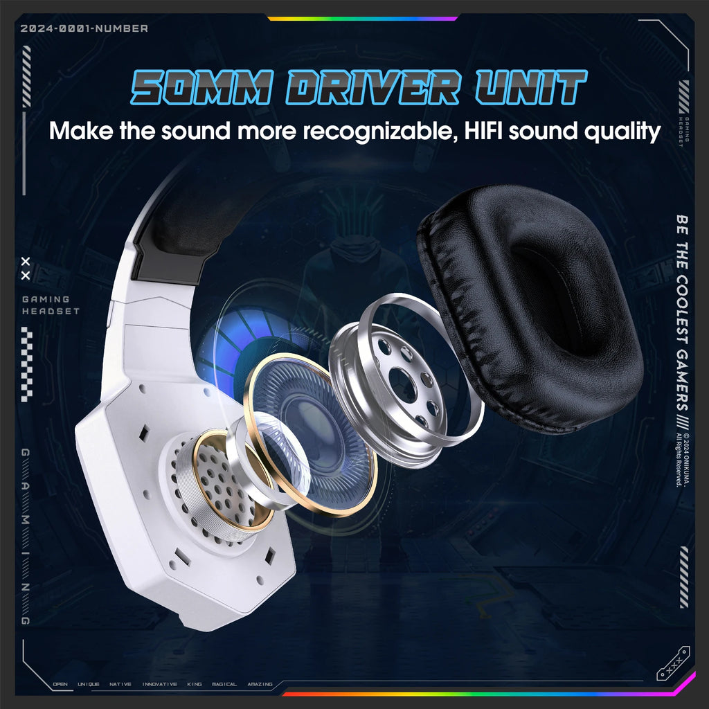 ONIKUMA GT806 Wireless Gaming Headset — 2.4GHz & Bluetooth 5.3, HiFi Sound, RGB, Noise-Canceling Mic for PC & Laptop
