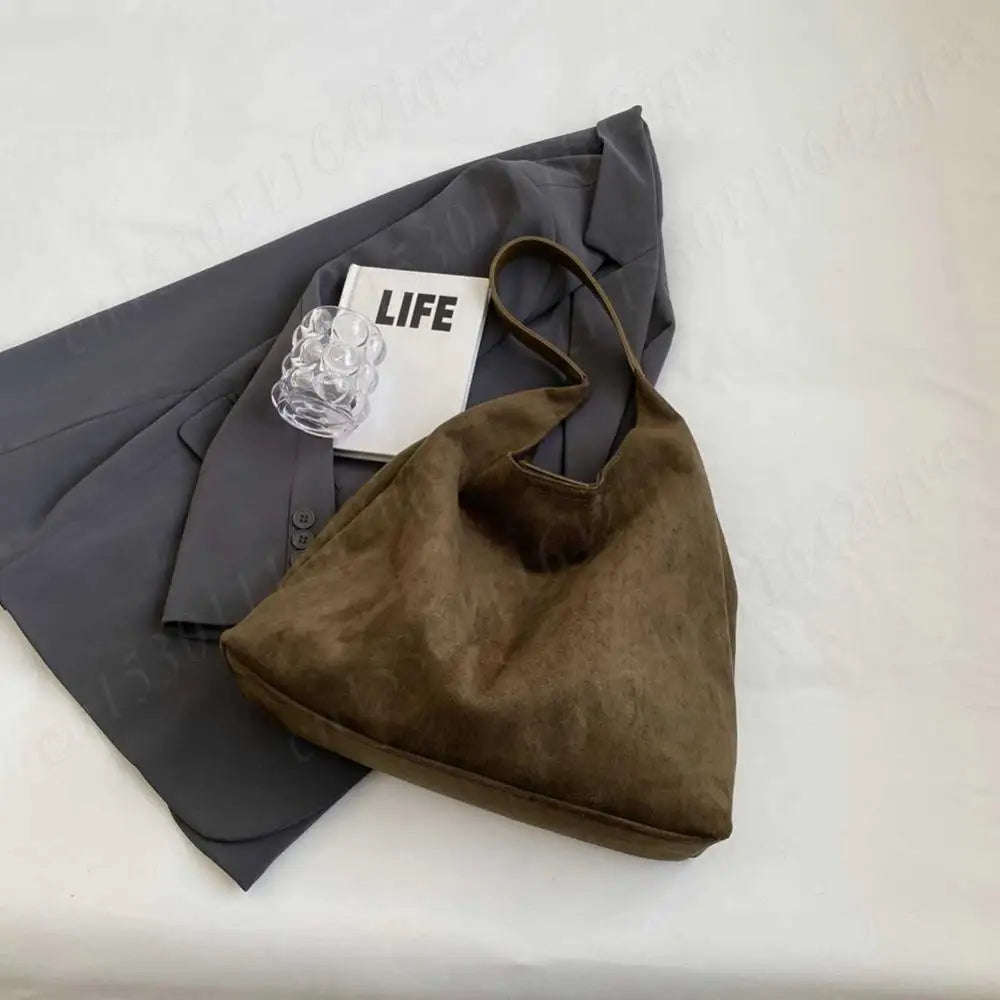 Vintage Suede Large Capacity Shoulder Tote Bag – Stylish Commuter Hobo Handbag for Women