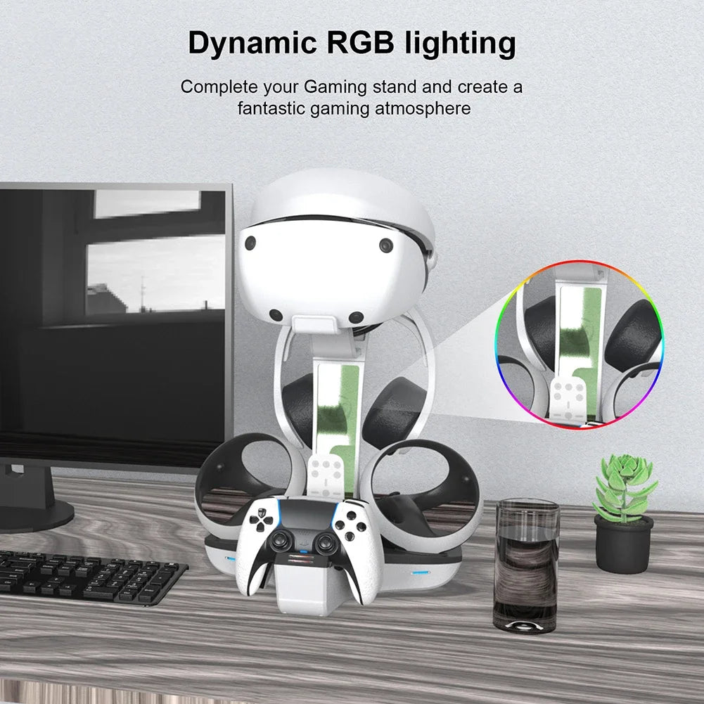 PS5 & PSVR2 Charging Dock – Controller Charger Station with LED Indicator & Headset Stand