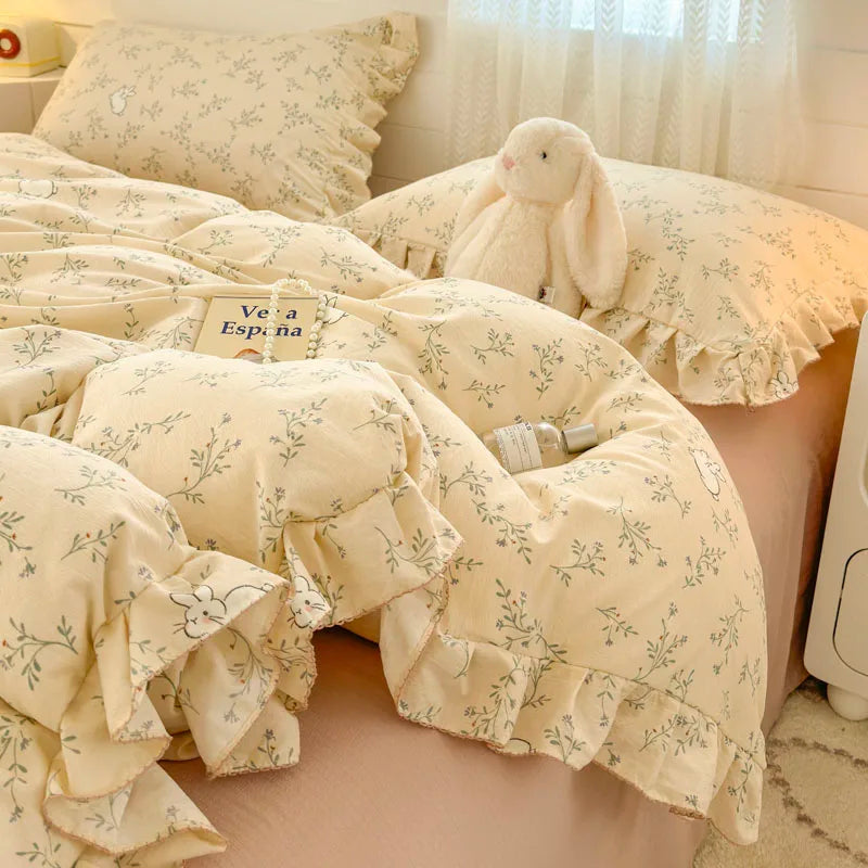 Lace Ruffle Duvet Cover – Printed Floral Comforter Cover for Adults & Kids, Single to King