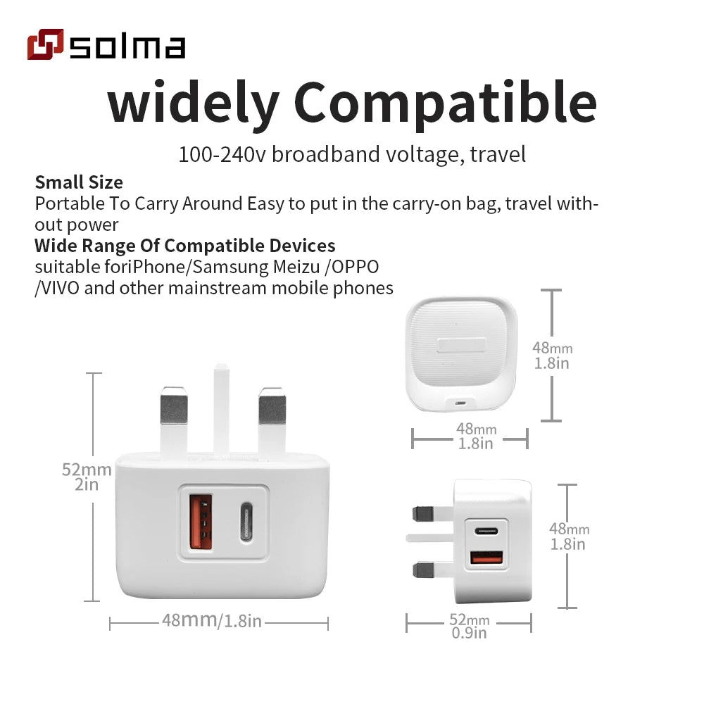 Dual-Port PD + USB-A Wall Charger — Fast Charging for Two Devices Simultaneously