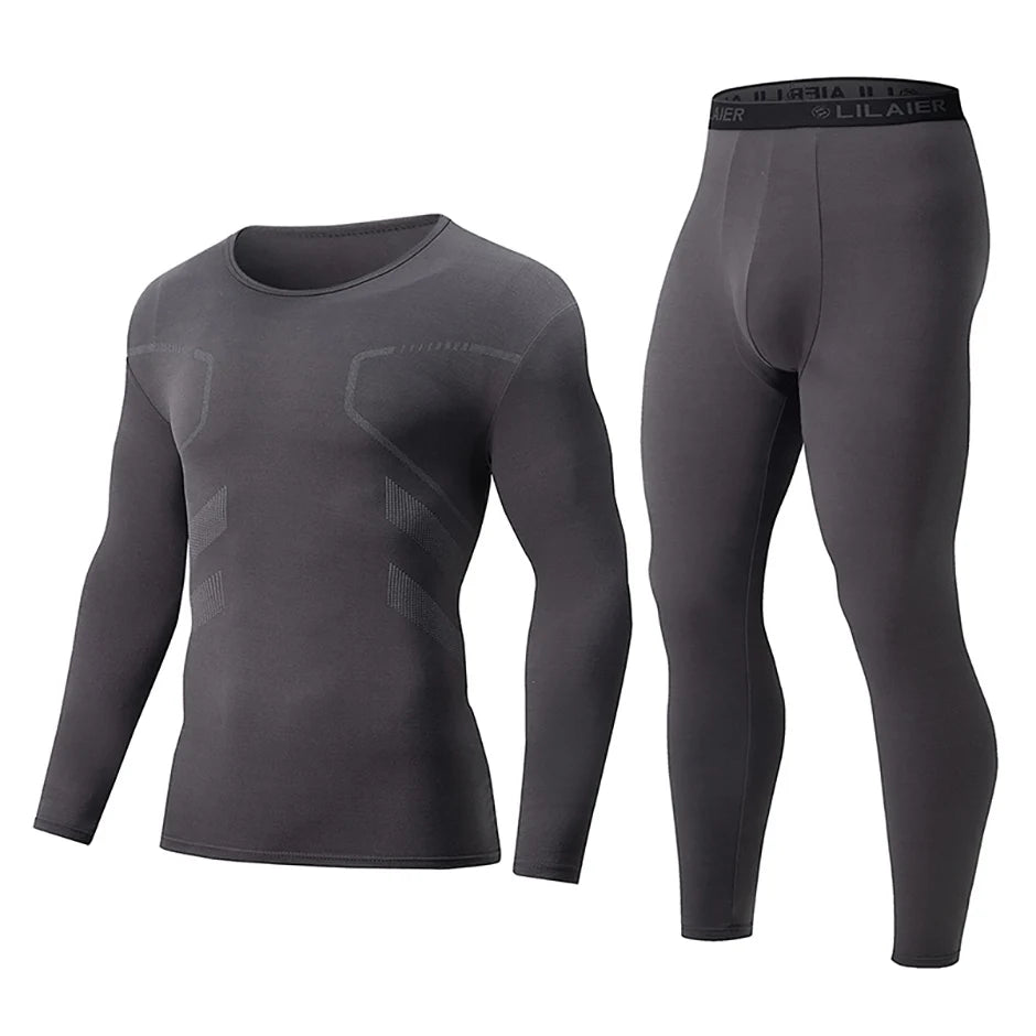 Men's Printed Thermal Underwear Set – 2-Piece Round Neck Sports Suit
