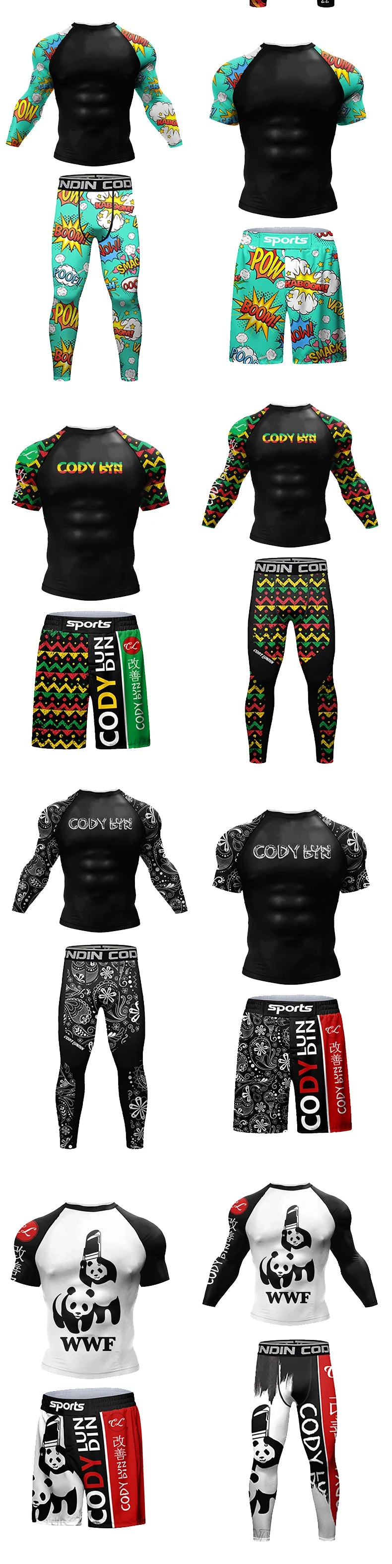 MMA BJJ Rash Guard 3D Print Compression T-Shirt & Pants – Durable Boxing Jogging Tracksuit