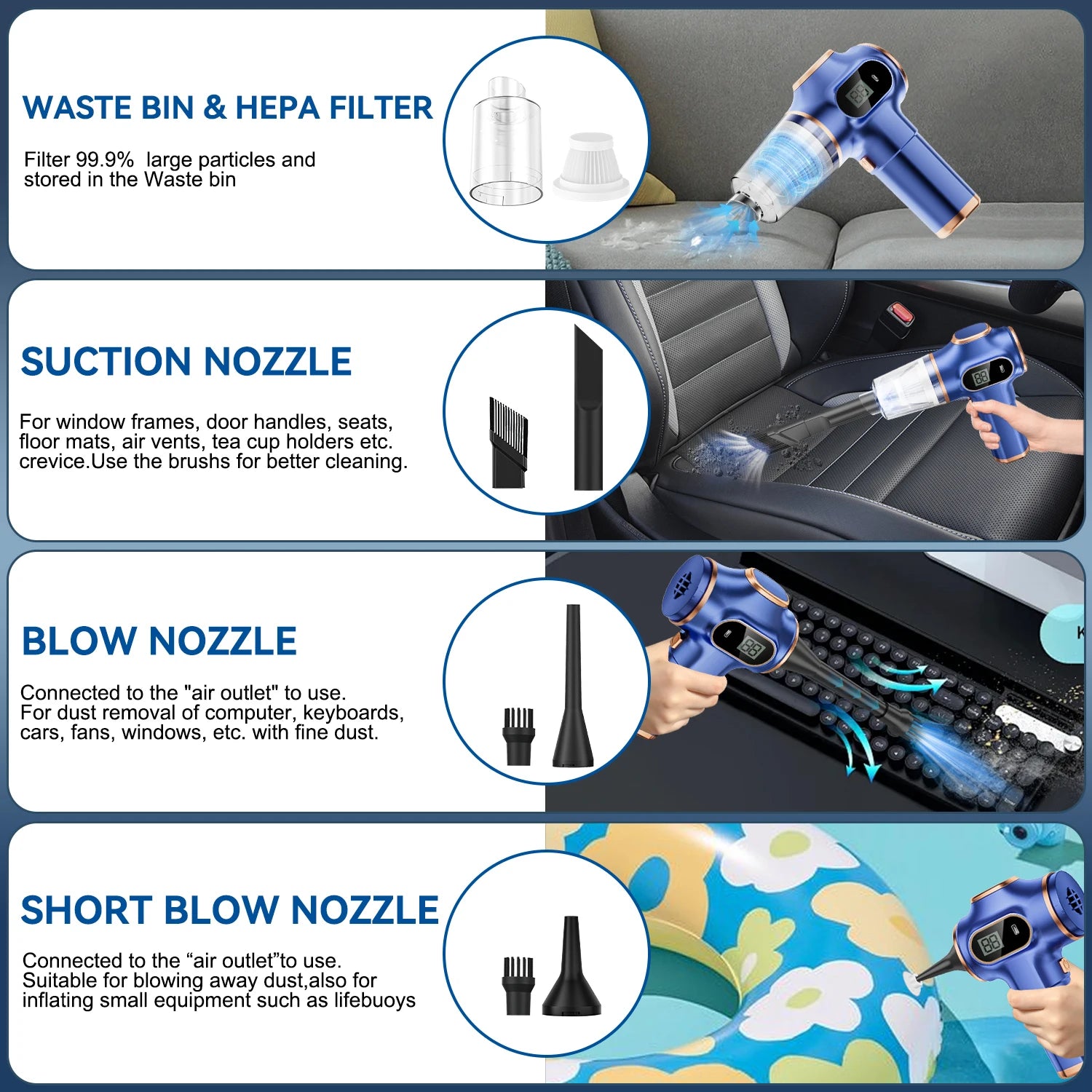 Wireless Car Vacuum Cleaner — Portable Cordless ABS Handheld Vacuum for Car & Home