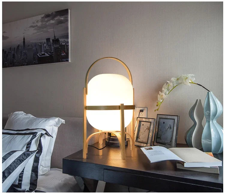 Wood Frame Globe Lamp – Sculptural Accent Light