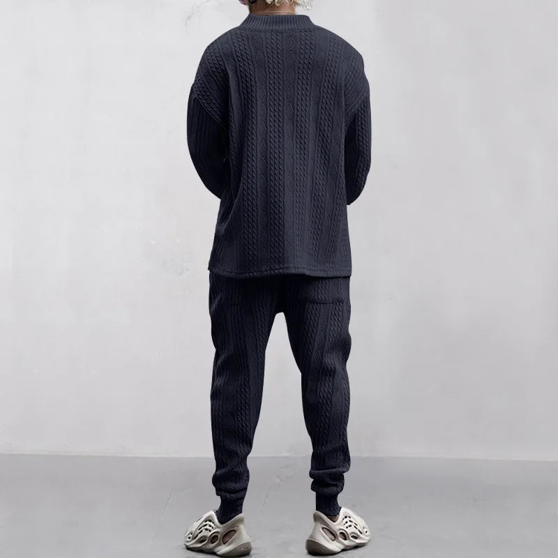 Men's Jacquard Knit Sweater & Casual Trousers Two-Piece Set