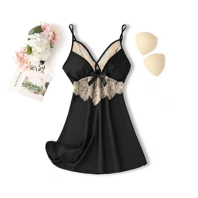 Lace Satin Suspender Nightgown — Sexy Chemise Sleep Dress