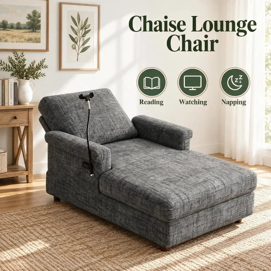 66.5-Inch Gray Sleeper Chaise with USB Charger