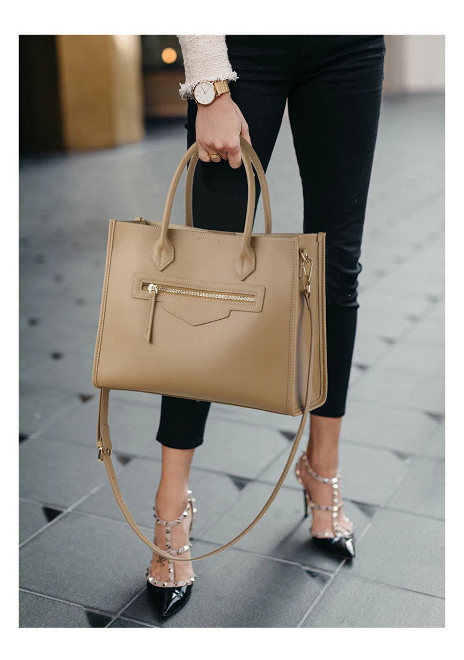 Luxury Cowhide Leather Tote Bag – Large Capacity Shoulder Bag with Laptop Compartment for Women