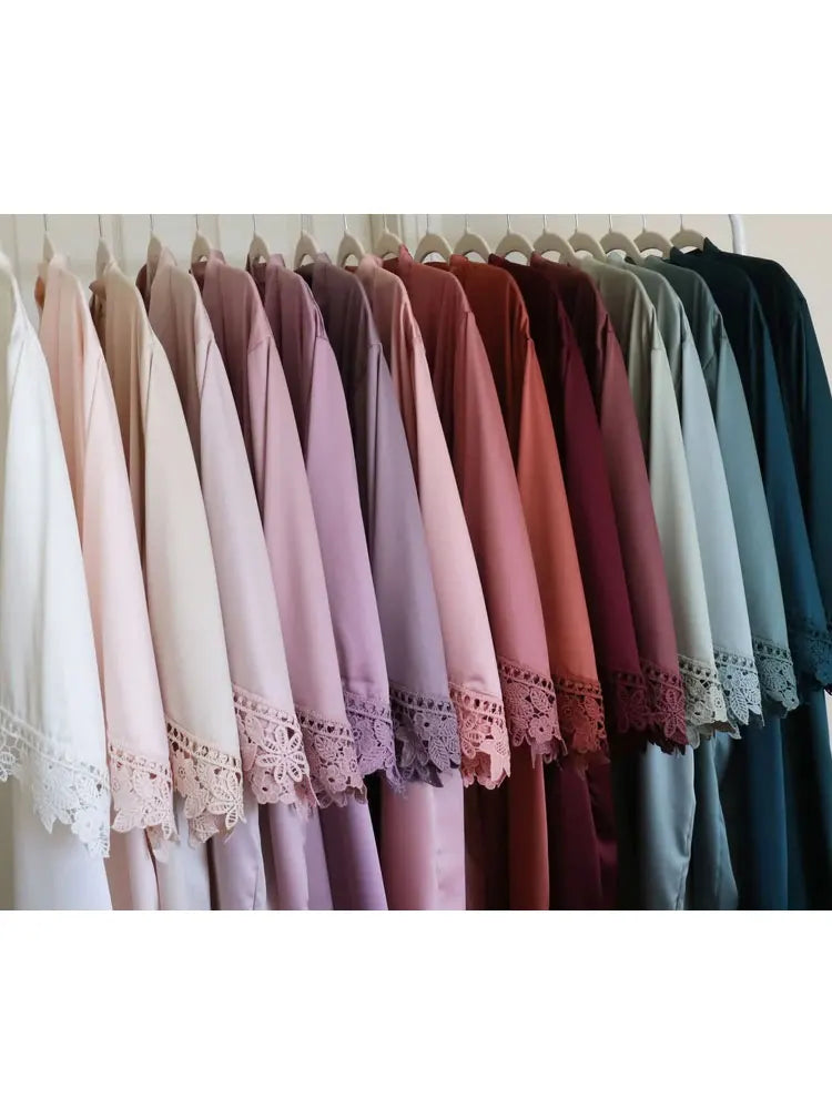 Bridesmaid Satin Lace Robe | Bridal Party Wedding Dressing Gown with Lace Trim
