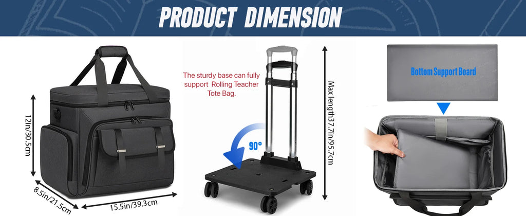 Rolling Teacher Tote Bag with Wheels — 15.6" Laptop Trolley for Teachers & Commuters