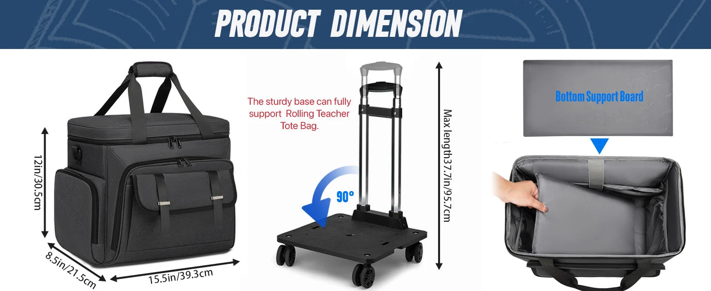 Rolling Teacher Tote Bag with Wheels — 15.6" Laptop Trolley for Teachers & Commuters