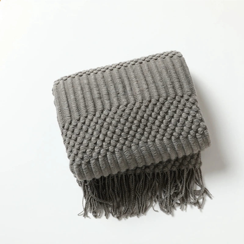 Knitted Acrylic Throw Blanket with Tassels – Chunky Farmhouse Style, 28 Colors & 2 Sizes