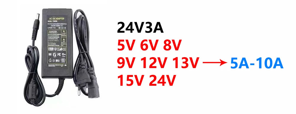 AC 220V to DC LED Power Supply Adapter – 5V–24V, 1A–10A with US/EU/UK/AU Plug Options